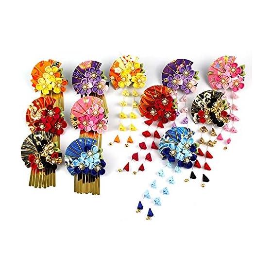 Bethany Home Tsumami Zaiku Hair Accessories Set of 2 Hair Clips with Flower, Gold Plum Blossom, and Fan Motifs - Ideal for Coming-of-Age Ceremonies,
