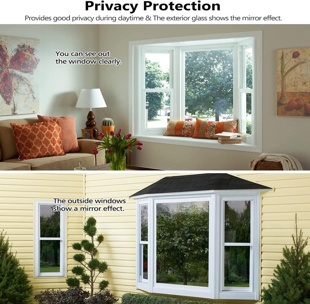 Window Tint for Home, One Way Window Film, Privacy Mirror Film Self-Adhesive Window Tint Film Heat Control Anti UV
