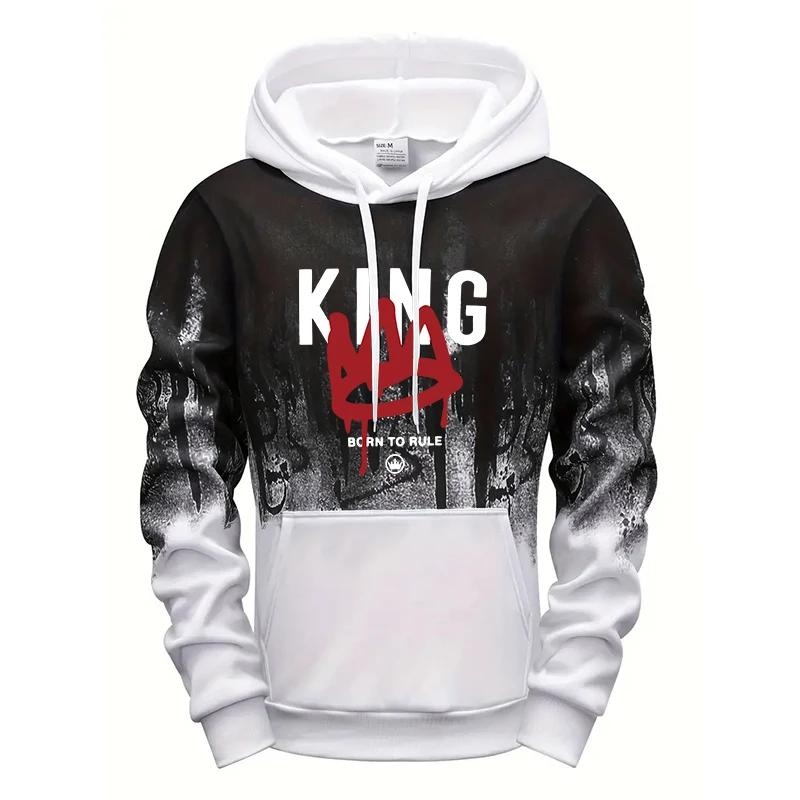 Men's King Printed Hoodies High Quality Hooded Long Sleeved Pullover Male Home Outdoor Casual Sporty Sweatshirts