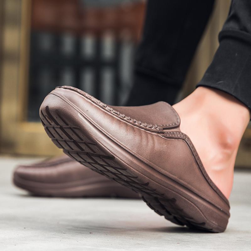 Pánské pantofle poloviční pantofle pro líné lidi, multifunkční protiskluzové kuchařské boty, bosé ležérní formální kožené boty s plochou podrážkou