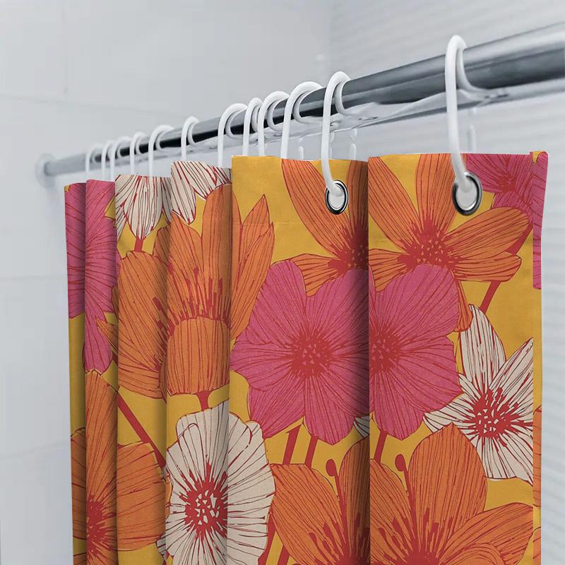 Floral Shower Curtain Botanical Pattern Waterproof Bathroom Decor Vintage Flower Backdrop Farmhouse Style Artistic Washable Fabr