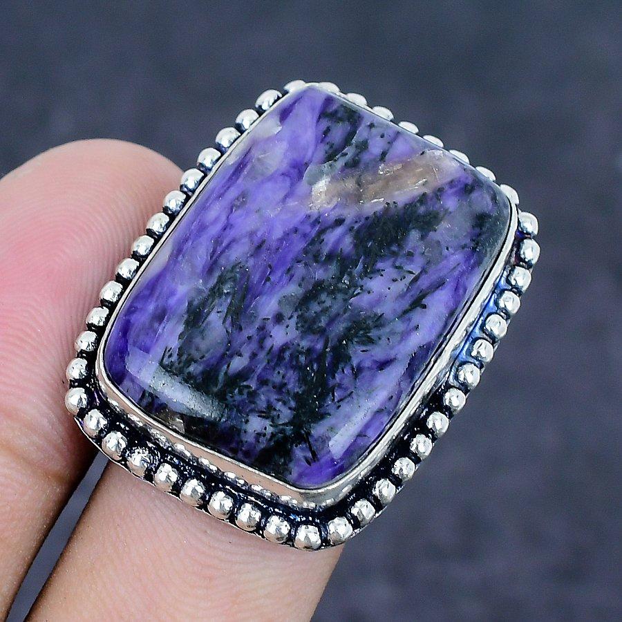 Natural Russian Charoite Gemstone 925 Sterling Silver Jewelry Ring Size 9 ETC-13481