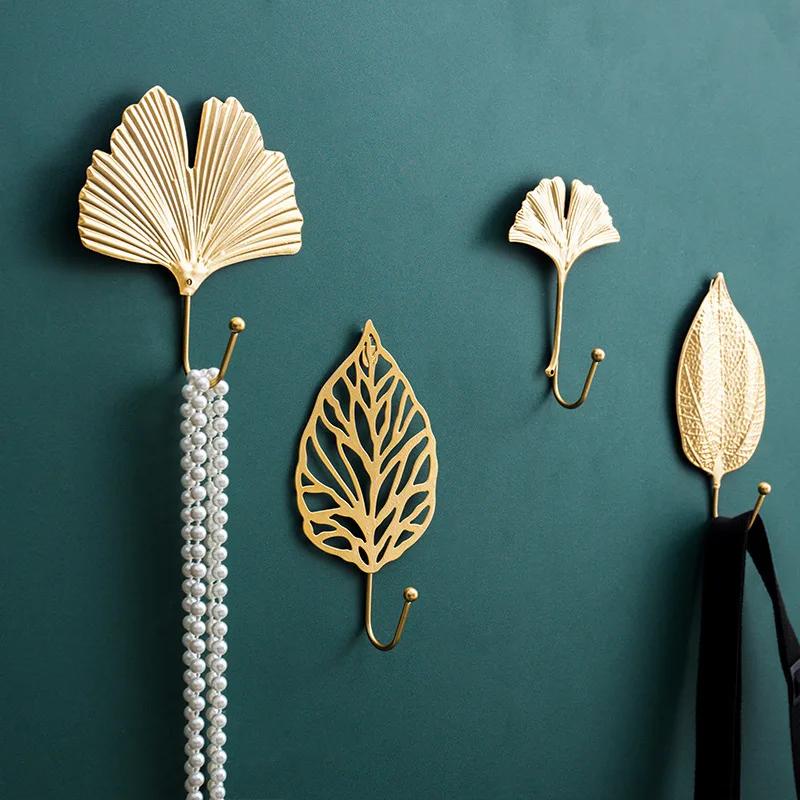 Nordic Light Luxury Gold Leaf Wall Hook Clothes Punch-free Wall Hanger Clothes Key Hook Decoration Home Storage