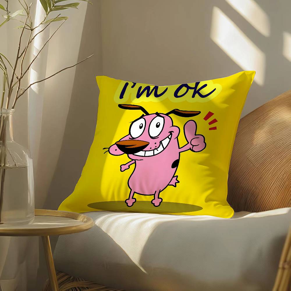 Funny Cartoon Courage the Cowardly Dog-D Pillow Case Silky elegant Comfort Sofa Bed  Invisible zipper Beach pillowcase