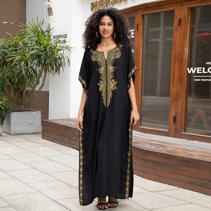 

Женское хлопковое вышитое пляжное платье больших размеров, вышитая праздничная рубашка от солнца, бикини-накидка One Size чёрный