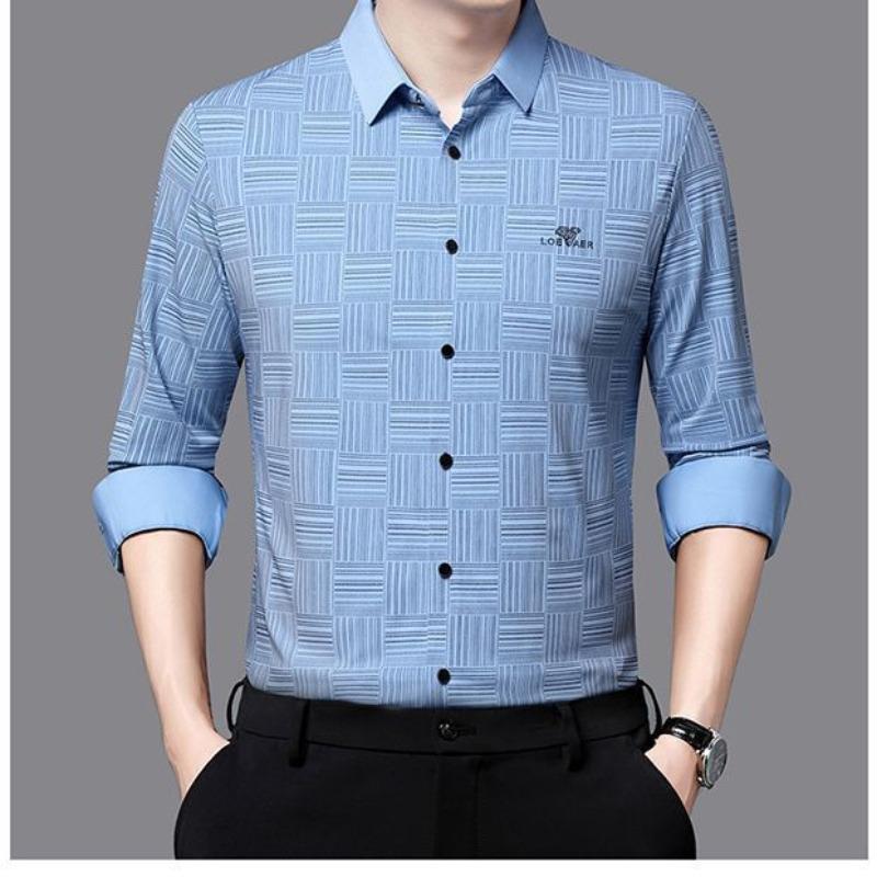 Autumn Middle-Aged Men's New Long-Sleeved Seamless Lapel Shirt Fashion Casual Shirt