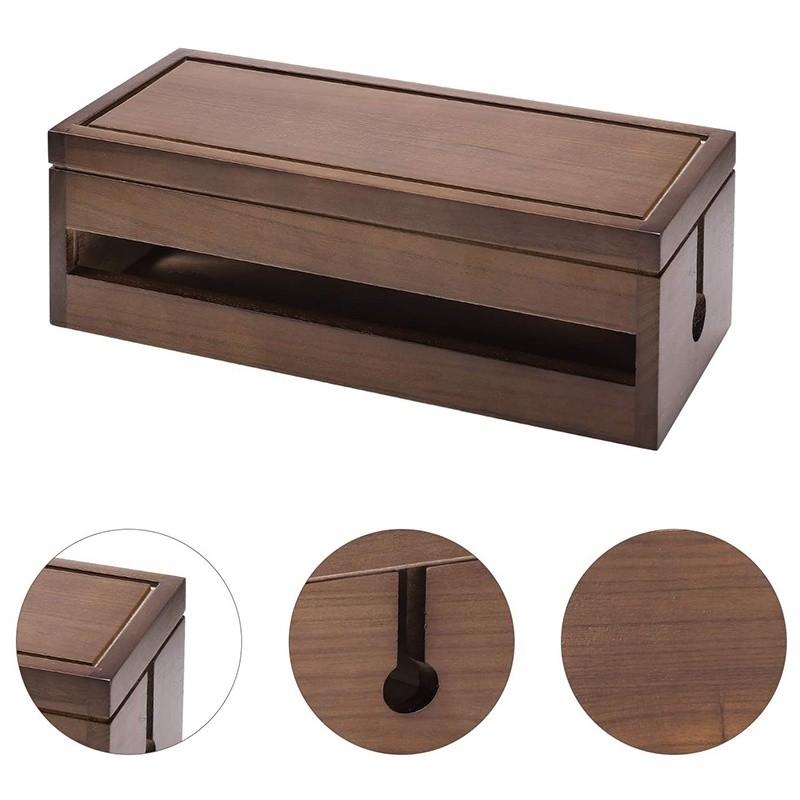 Coffee Color Cable Management Box Extension Cord Power Stripe Surge Protector Wire Wooden Cord Organizer Box