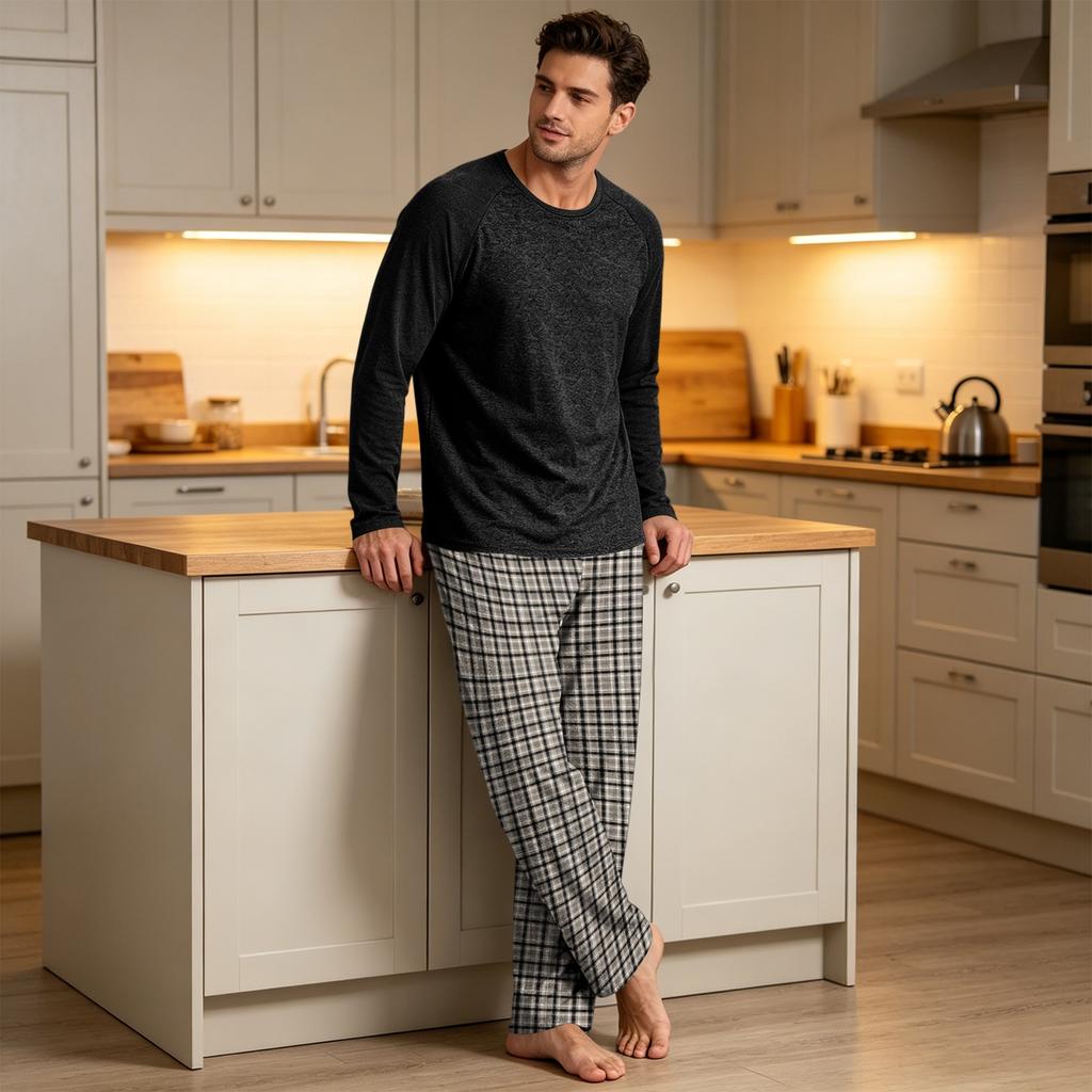 Men's Long Sleeve Pajama Set - Two Piece Loungewear for Sleep and Relaxation