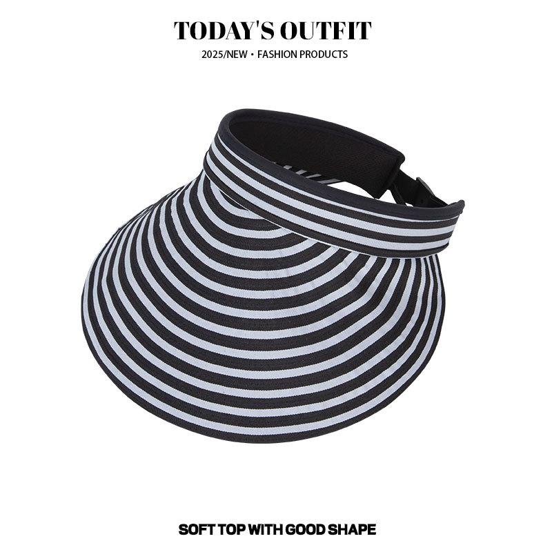 New Summer Black and White Striped Large Brim Sun Protection Hat for Women In Summer Foldable Casual and Versatile Sun Protection Hat