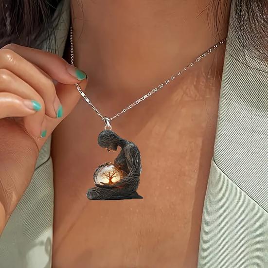 2 ks/Sada Náhrdelník Náušnice Sada 2D Akrylová Postavička Přívěsek s Stromem Omotaný Háček Náušnice Sada Dárek ke Dni Matek Šperky Doplňky