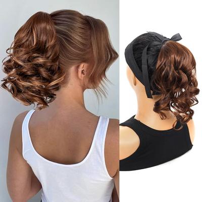 Female Invisible Natural Medium Long Curly Pear Flower Plait Low Ponytail Wig