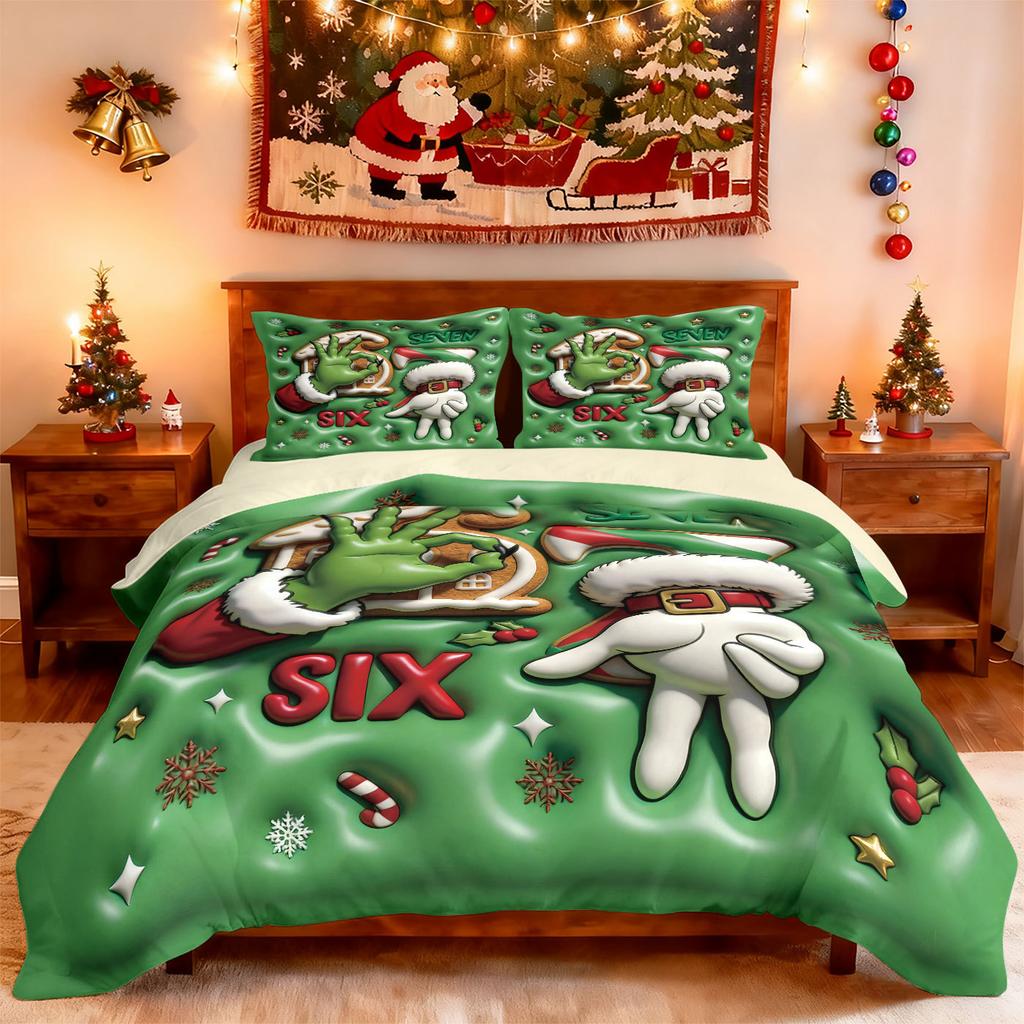 Bed Three-Piece Set Green Hair Monster Hand Pillow Cover Quilt Cover Digital Printing Bedding