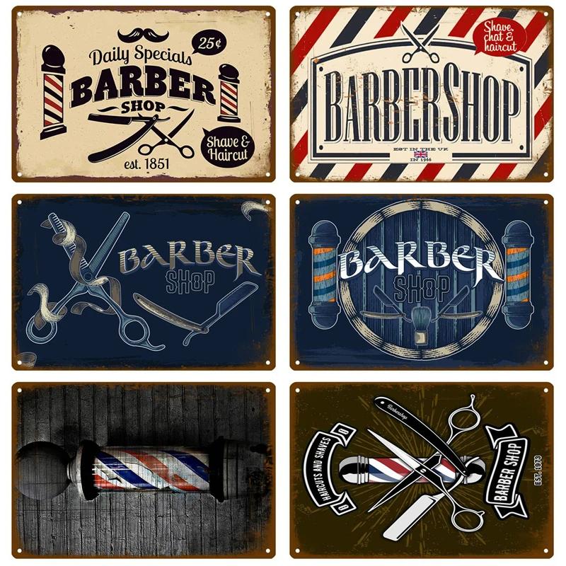 Barber Shop Plaque Metal Sign Vintage For Door Tin Sign Home Interior Paintings Mancave Wall Posters Room Decoration Decor Art