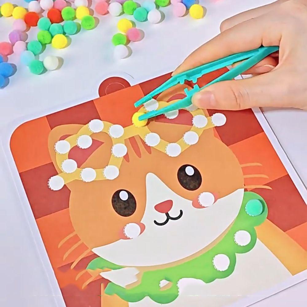 Hairball Children's Sticker Book Educational Pompom Crafts Toy Animal Pompom Art Kit  Kids Activity