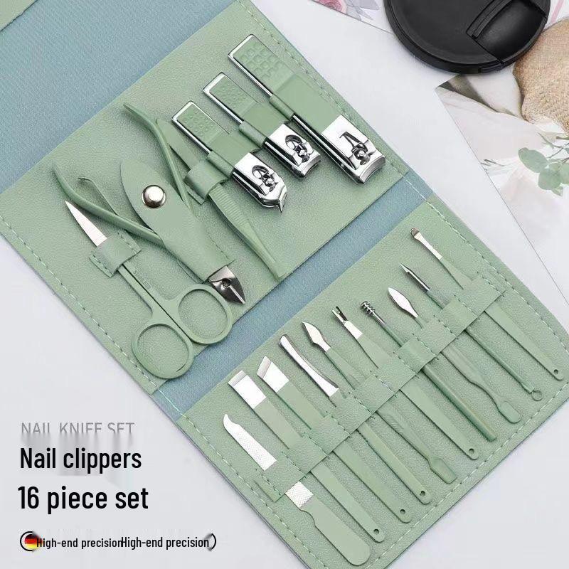 16-Piece Stainless Steel Nail Clipper and Pedicure Set with Slant-Edge Scissors