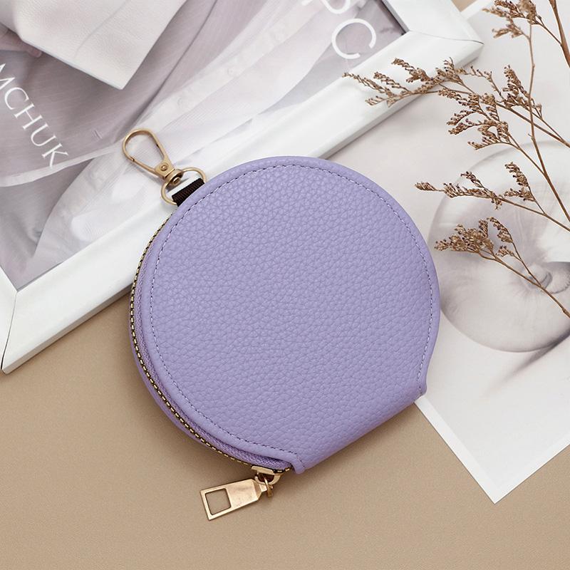 1PC PU Leather Mini Coin Purse Fashion with Chain Multifunctional Zipper Key Holder Bag Round Wallet