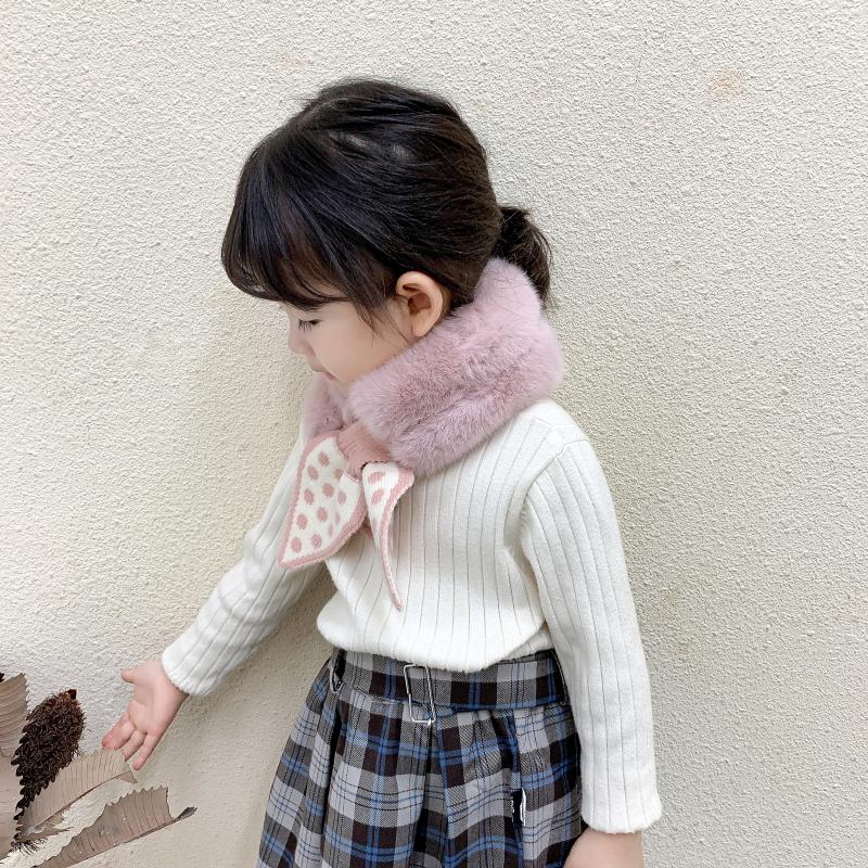 Cute Winter Scarf For Children Faux Fur Plush Collar Dot Kids Girl Scarves Warm Thick Solid Color Snow Outdoor Neck Warmer