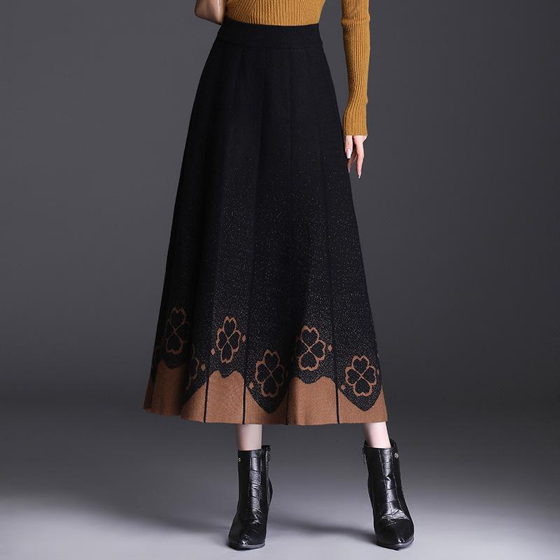 

Осенне-зимняя вязаная юбка для женщин средней длины с высокой талией А-силуэта длинная юбка 3XL