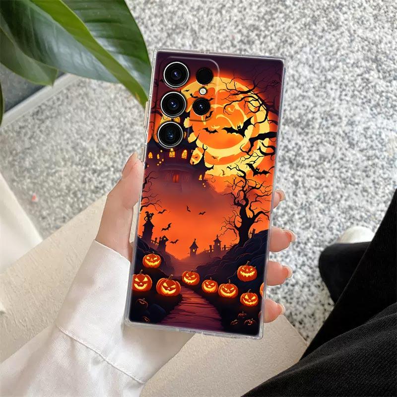 Happy Halloween Katze Kürbis S25FE Klare Hülle Für Samsung Galaxy S25 S24 S23 Ultra S20 S21 FE S22 Plus A56 5G A17 A07 Handyhülle