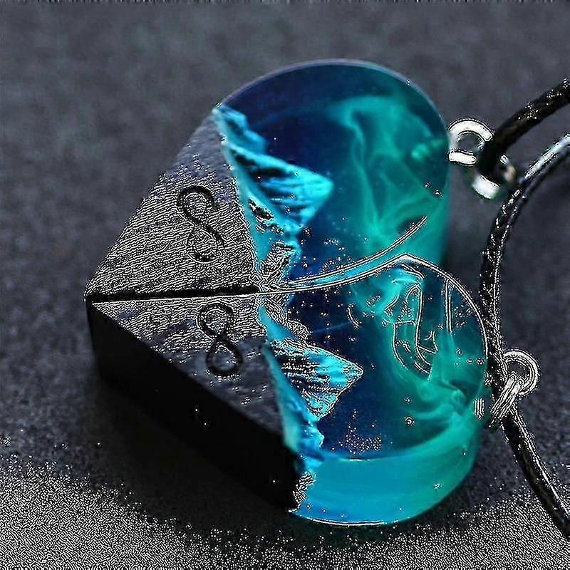 Collar de Montaña Colgante de Corazón de Resina de Madera para Pareja Cumpleaños Día de San Valentín