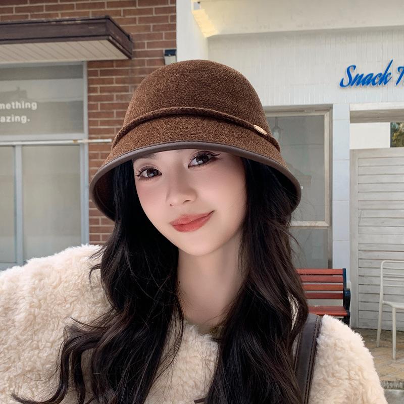 Autumn And Winter Knitted Bucket Hat, Bucket Hat, Top Hat, Small Face, Warm Basin Hat, Bow Versatile Personality