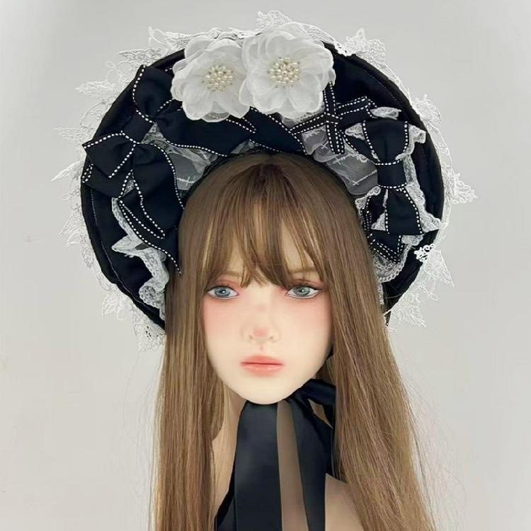 Romance Bonnet Hat Styling Headbands Lace Flower Hairhoop For Women Girl Anime Event Photoshoots And Costume Parties