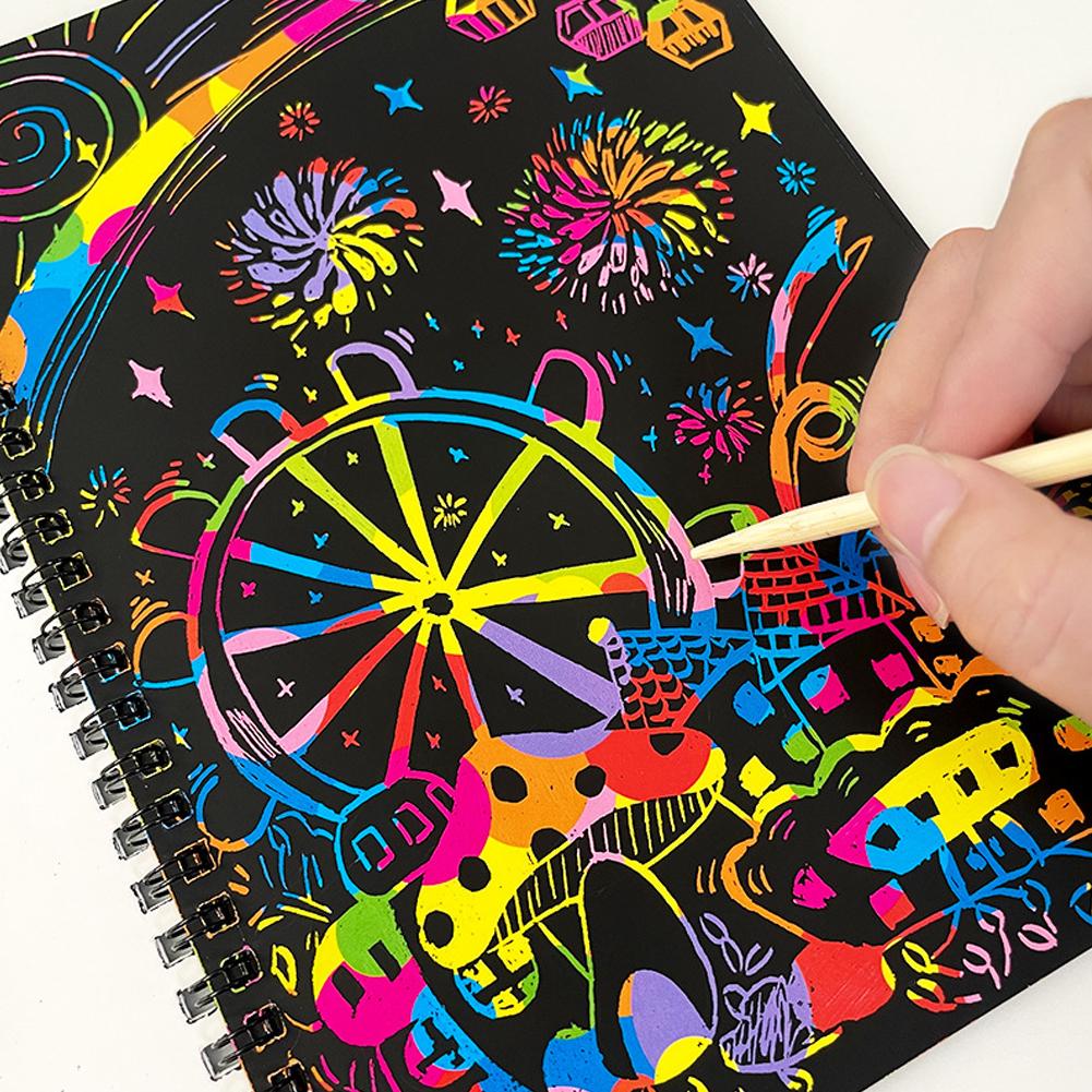 DIY Rainbow Scratch Paper Note Children's Art Book Black Neon Color Drawing Card - Creative Kids' Art Activity Book