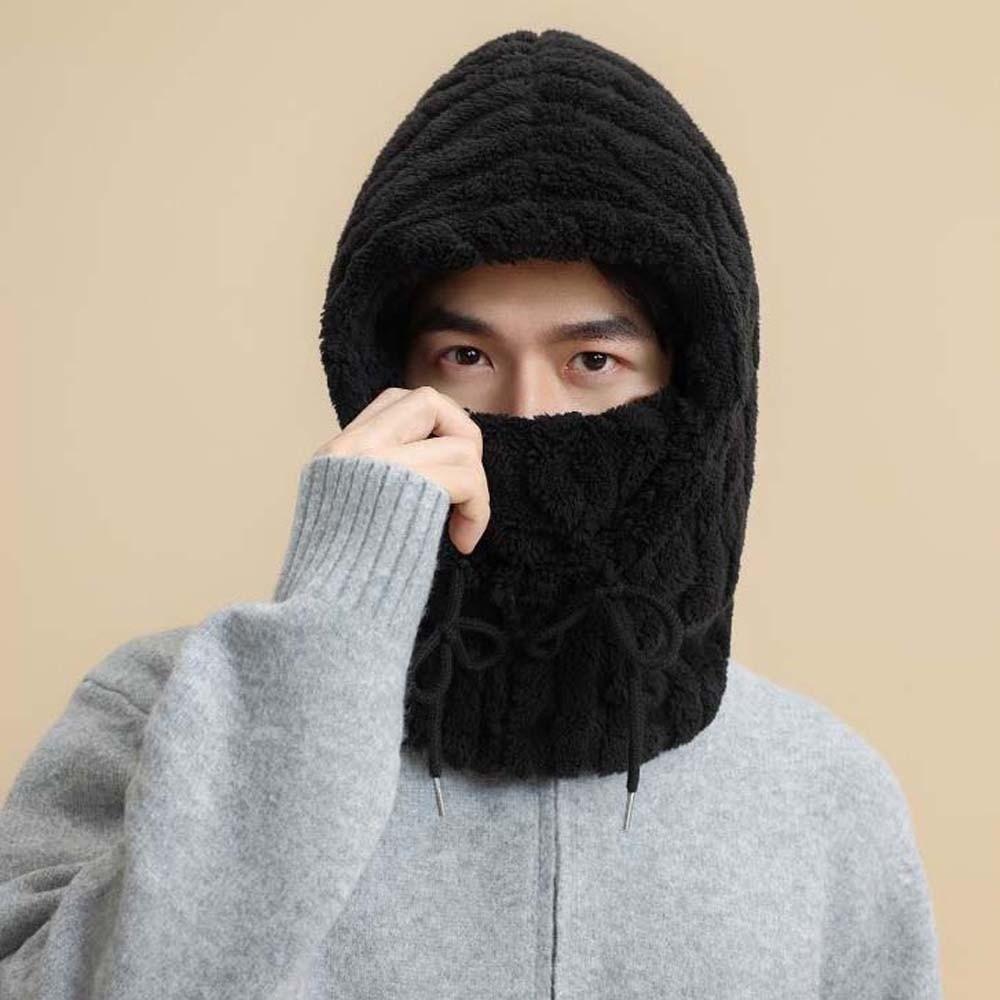 Solid Color Winter Pullover Cap Polyester Compact Cap Scarf Warmer Wrap Head Hat  Women