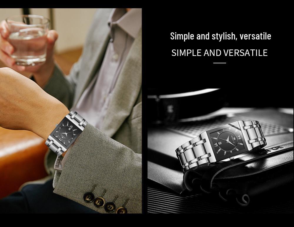 Men's Black Gold Quartz Waterproof Wristwatch with Steel Band