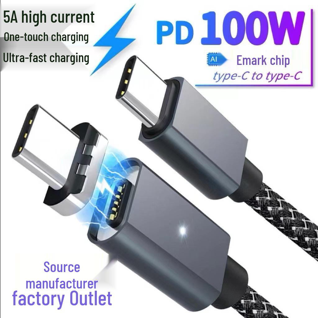 Dual-Head Type-C 100W Magnetic Data Cable for Fast Charging Phones & Laptops