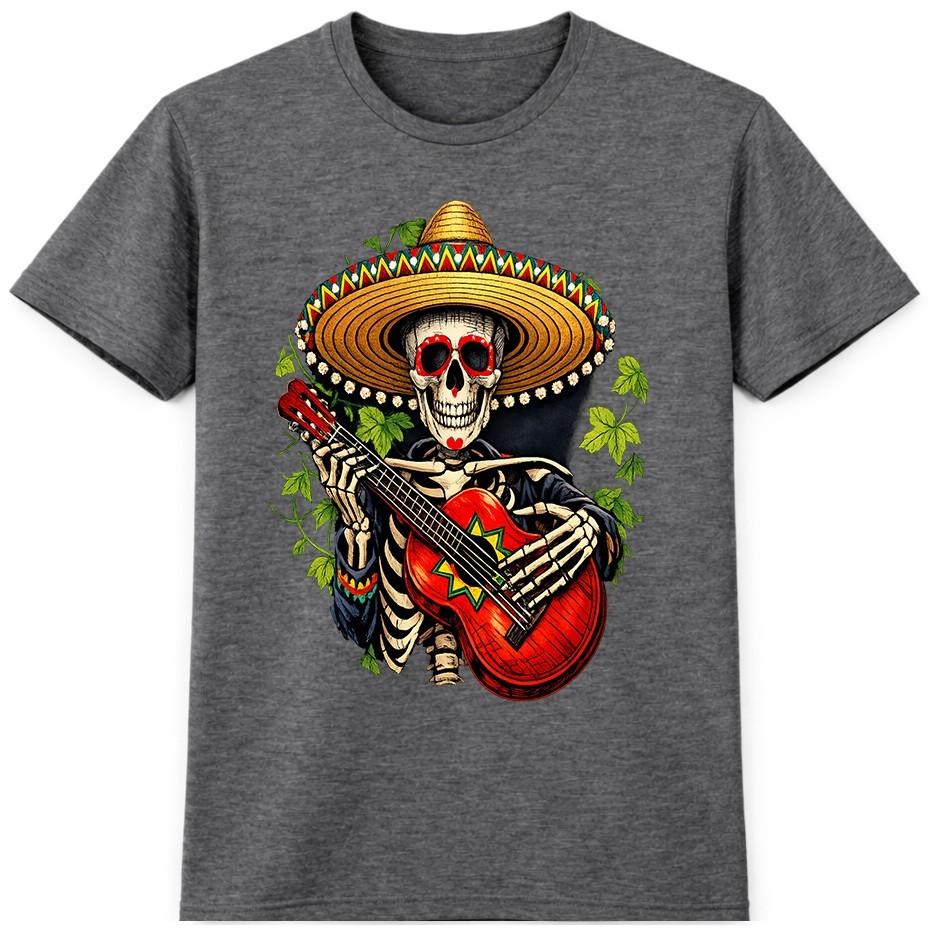 Day Of The Dead T-Shirt Skull Guitar Graphic Tee Mexican Sugar Skull Gift Top S