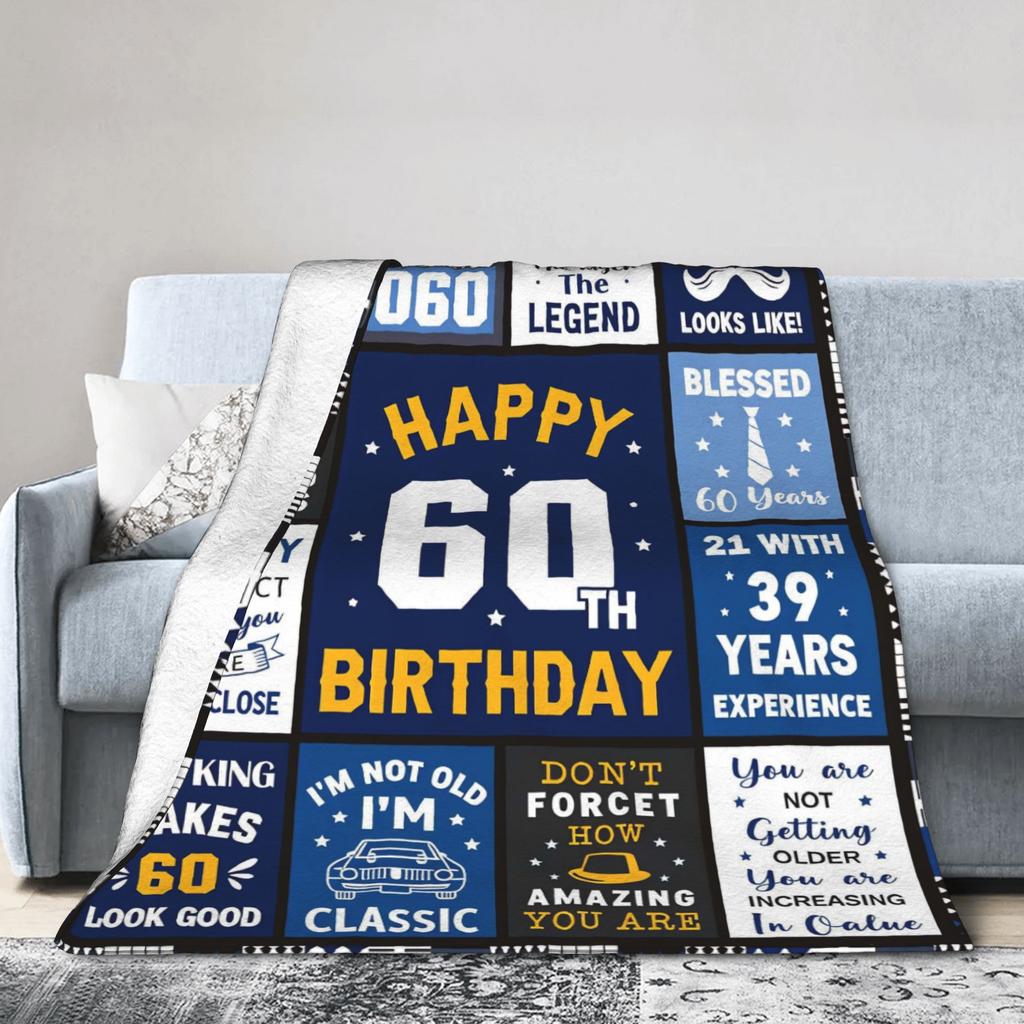 Turning 60 Year Present For Man's 60th Birthday Blanket Adults  Flannel Throw Blanket For Bedroom Warm Comfy Quality Bedspread