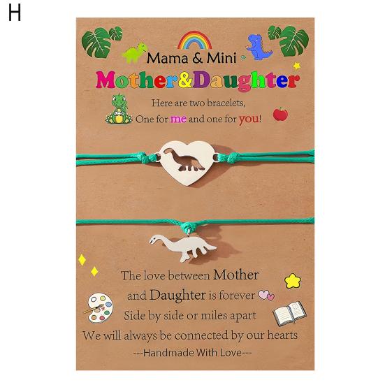 Mother Day Bracelet Dinosaur Element Handmade Heart Pendants Adjustable Size Women Wristband Meaningful