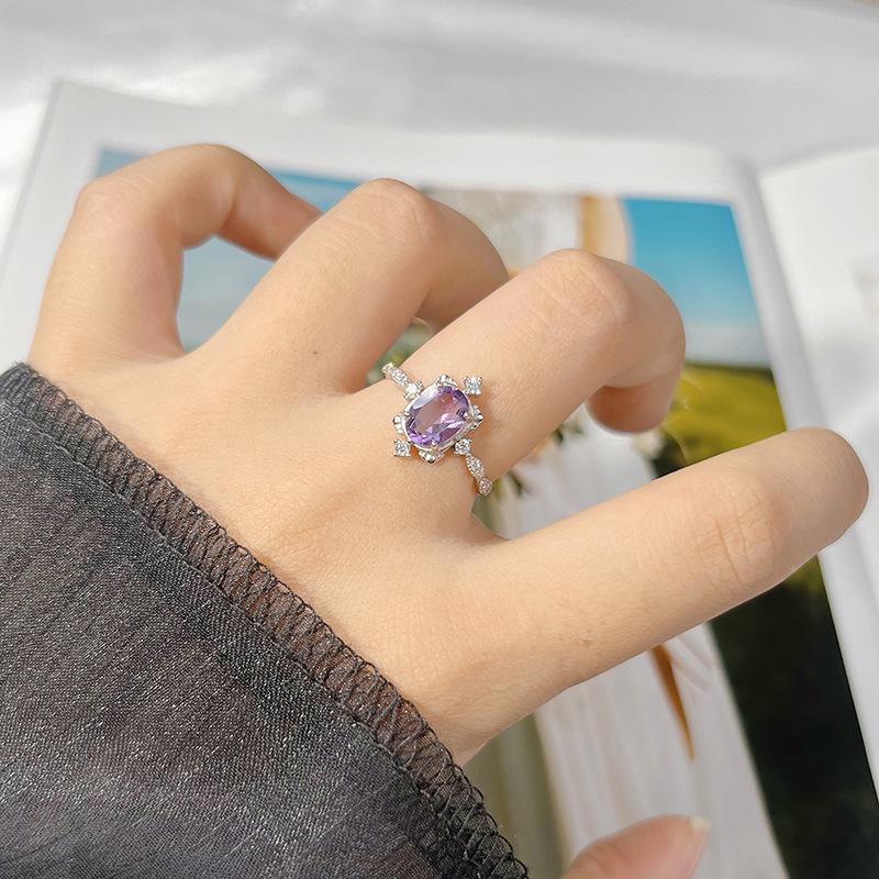 Natural Amethyst Citrine Colored Treasure Ring Women'S S925 Sterling Silver Index Finger Ring Xiaohongshu Earrings