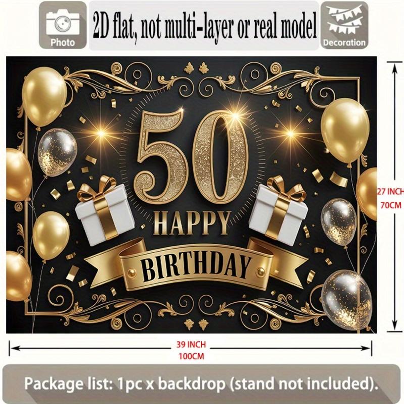 2D flach, 1 Stück elegantes 50. Geburtstag Party Hintergrundbanner - gold und schwarz Polyester Wanddekoration mit Ballons,