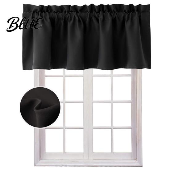 Solid Color Curtain Blackout Coating Modern Elegant Light Blocking Valance 2Pcs Black With Living Room