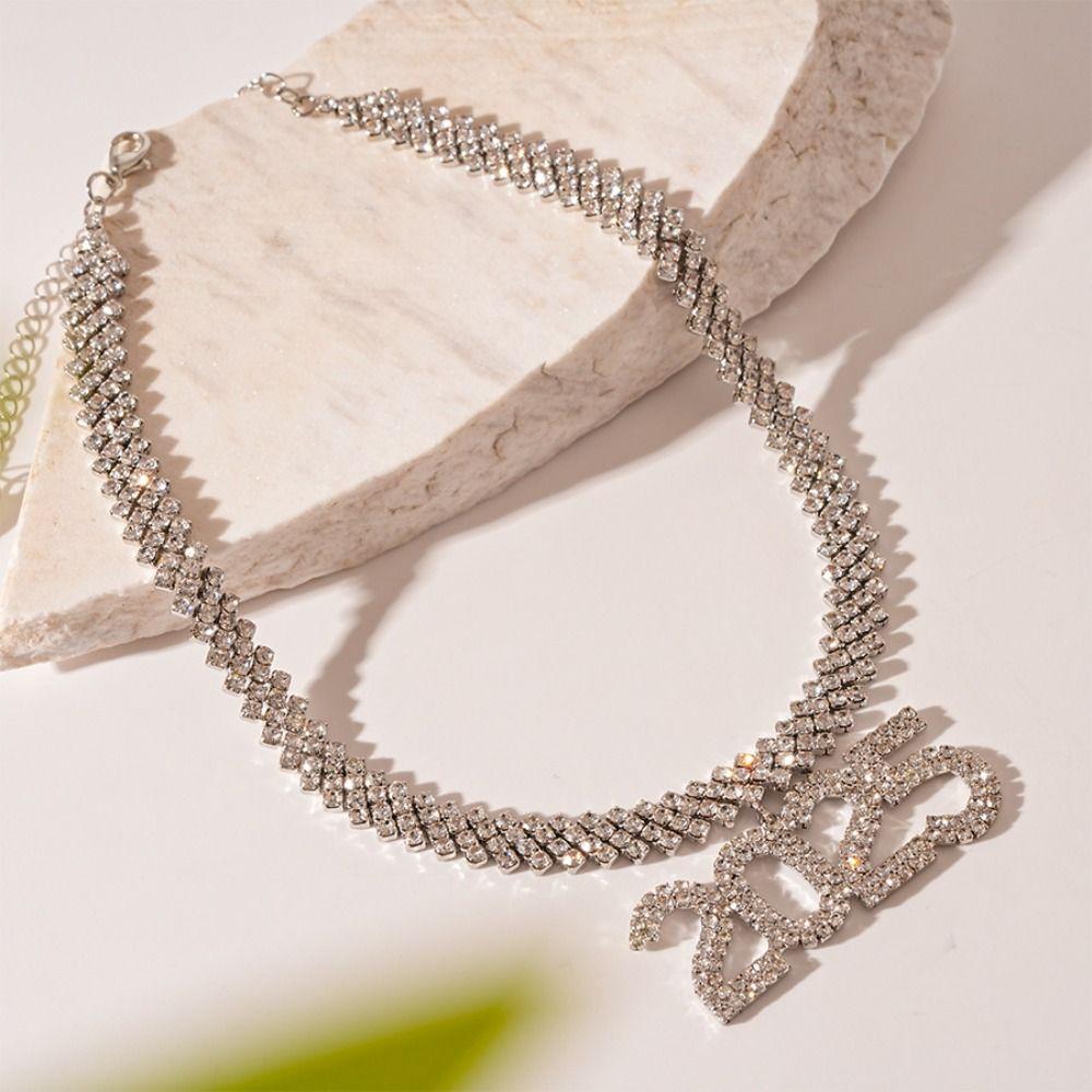 Rhinestone 2025 New Year Ear Stud Aesthetic Crystal Party Necklace Happy New Year Earrings  Banquet