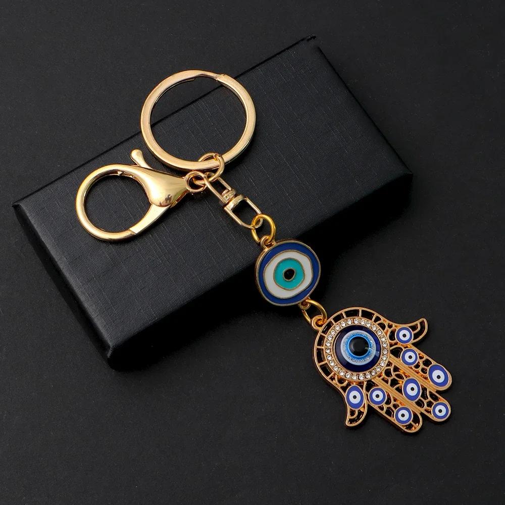 

Модный полый синий брелок для ключей с дурным глазом Lucky Fatima Hamsa Hand Keyring для женщин и мужчин, сумка Charm Car Airpods Box Key Accessories