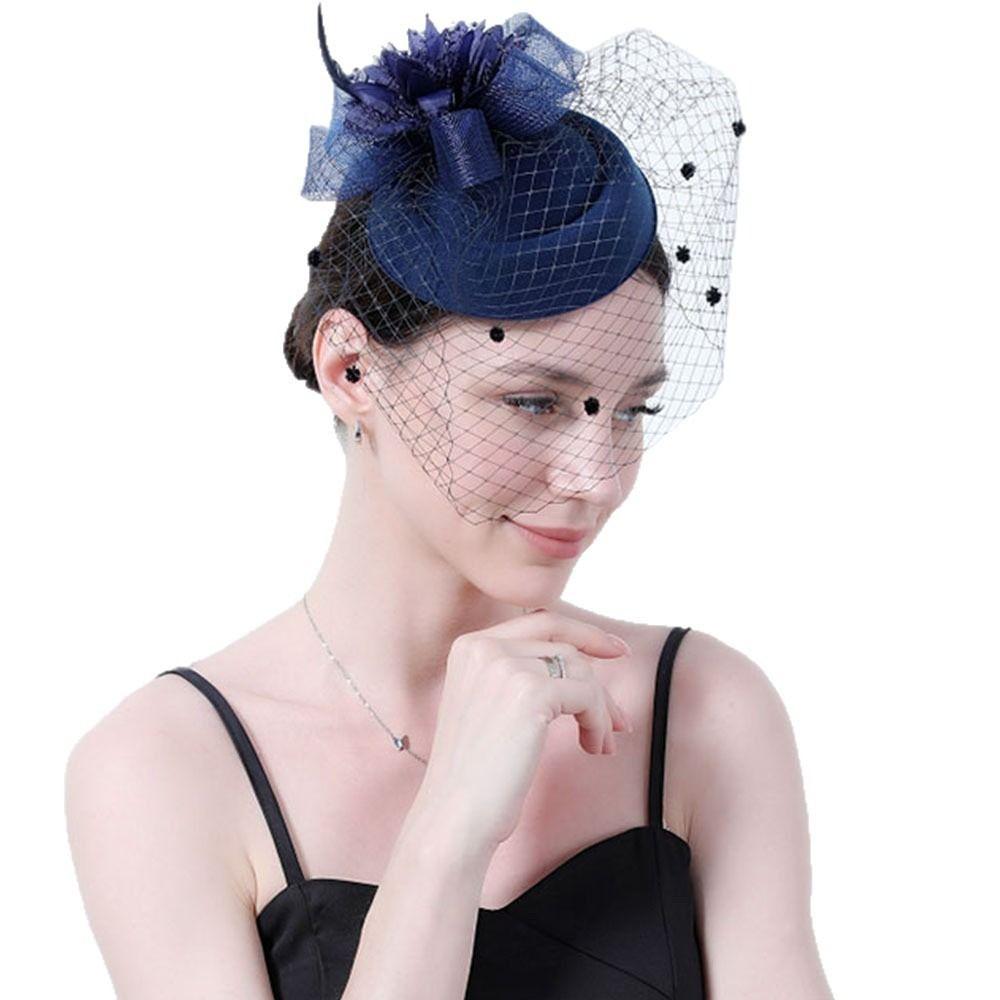 Headband Women Mini Mesh Hat Feather Flower Veil Hair Clips Small Fedoras Headwear  Bridal Headwear
