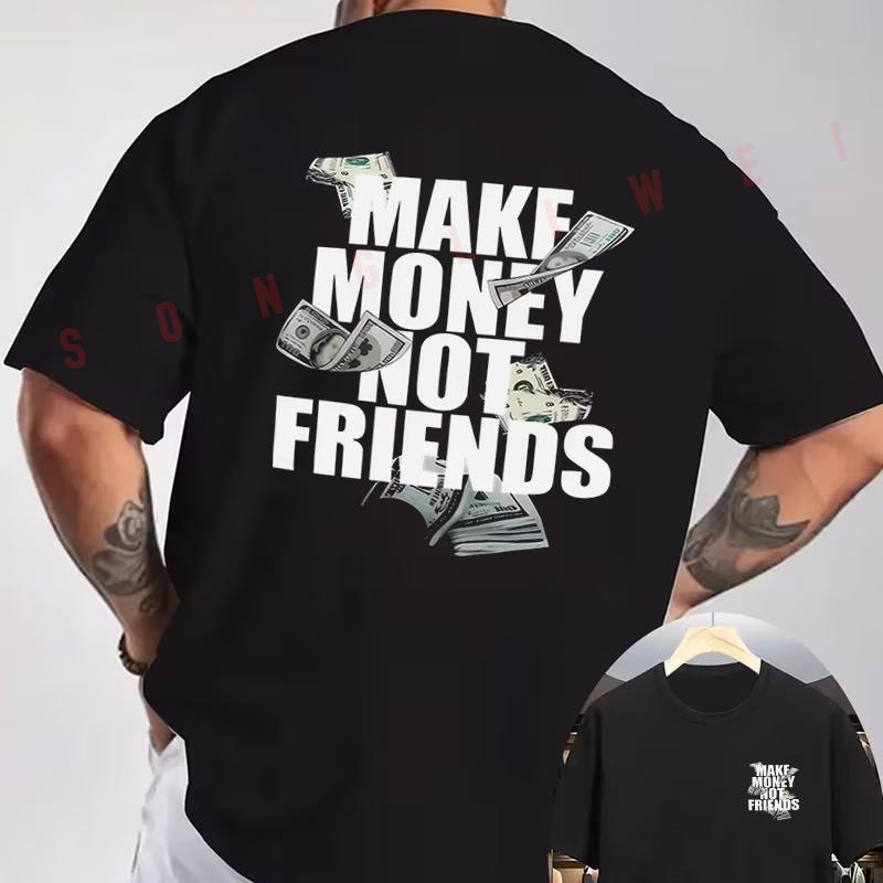 No.5 Trendy clothing Maak Geld Niet Vrienden Grafisch Motorfiets T-shirt Dubbelzijdig Bedrukt Heren Korte Mouw Rond M