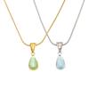 Oumaijia Collier Pendentif Goutte d'Eau en Verre Vert Bleu de Luxe Français pour Femmes – Bijou Chaîne Clavicule Minimaliste