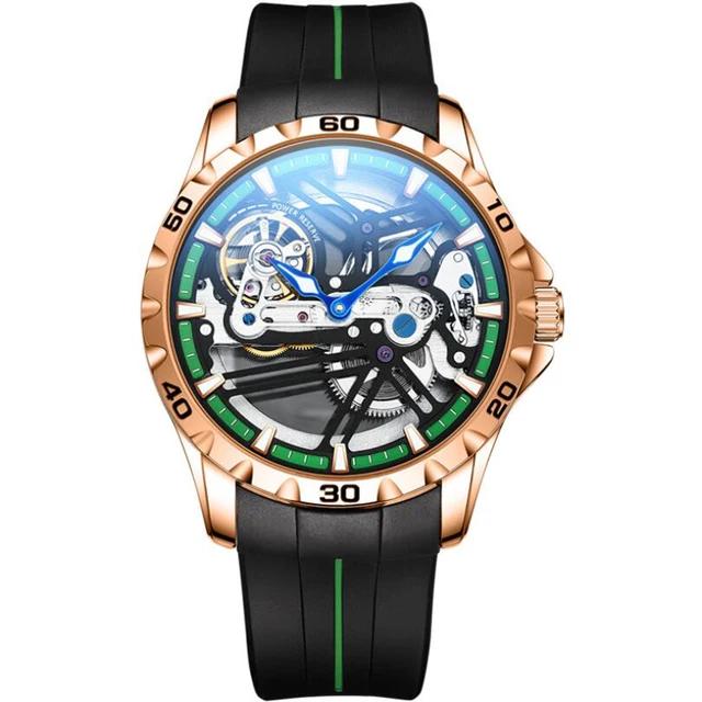 AILANG Luxury Brand Sport Waterproof Automatic Mechanical Watches Luminous Skeleton Stainless Steel Case MOTORCYCLE DESIGN