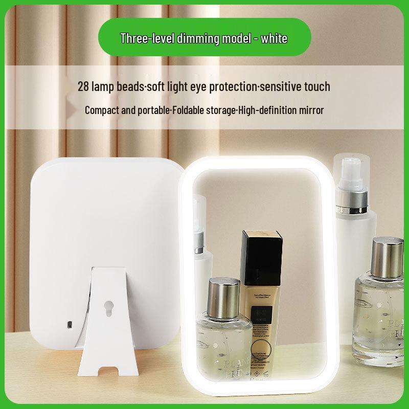 Tabletop LED Makeup Mirror with Smart Adjustable Tri-Color Lighting and One-Touch Charging