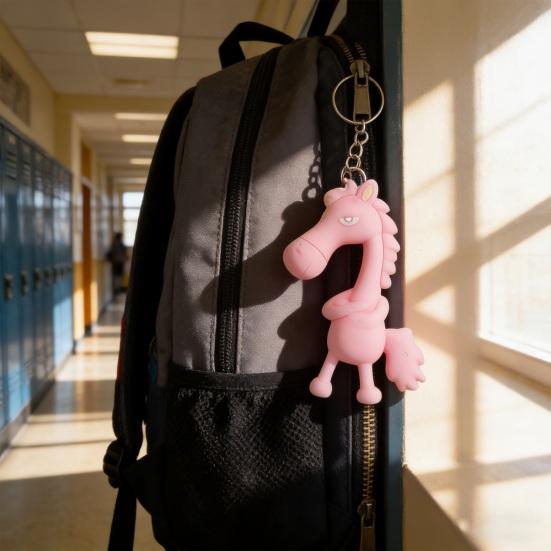 Keychain Pendant 3D Cartoon Horse Design Key Chain with Metal Ring Multifunctional Keychain Gift Accessory