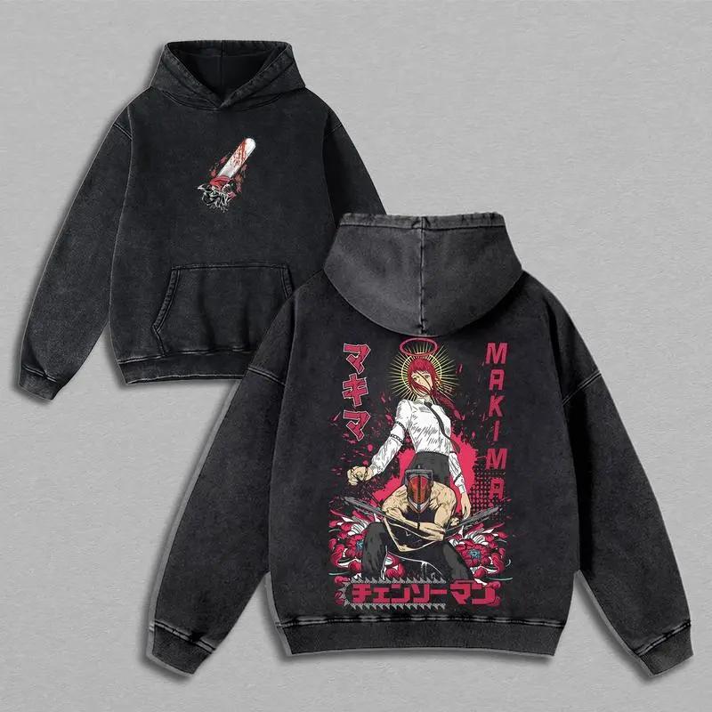

Денджи Макима Графическое Худи Человек-бензопила Аниме Уличная одежда Мужчины Женщины Оверсайз Худи Выстиранный Хлопок Пуловер Винтажная Толстовка XXL чёрный