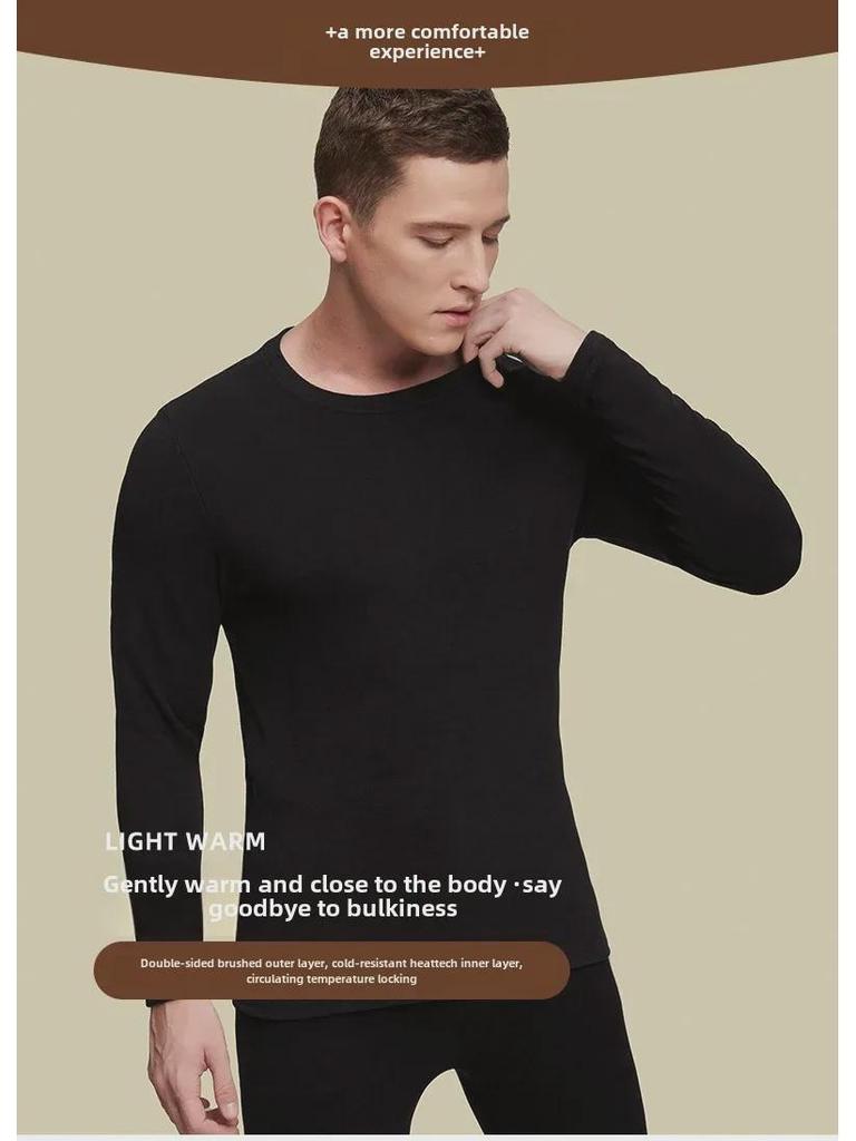 Couples' Comfortable Velvet Thermal Underwear Set with Thickened German Velvet - Round Neck Autumn Top and Winter Bottom Leggings