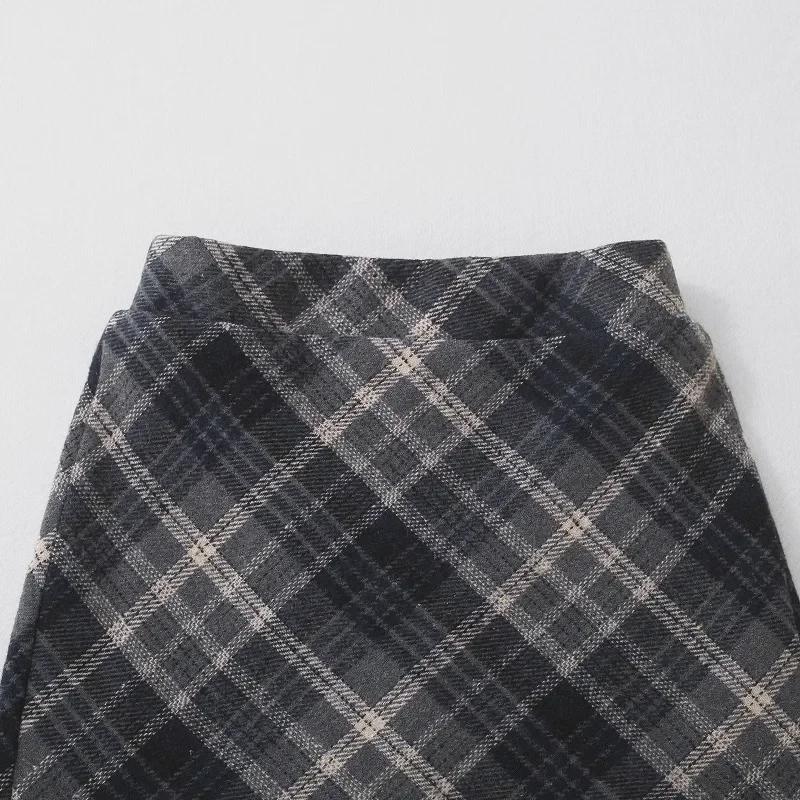 2025 Autumn/Winter Girls' High Waist Wool Plaid Skirt, Korean-Style Fashionable Slimming Short Skirt