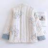 Women's Floral Print Quilted Cotton Coat New Chinese Style Stand Collar Frog Button Long Sleeve Winter Jacket