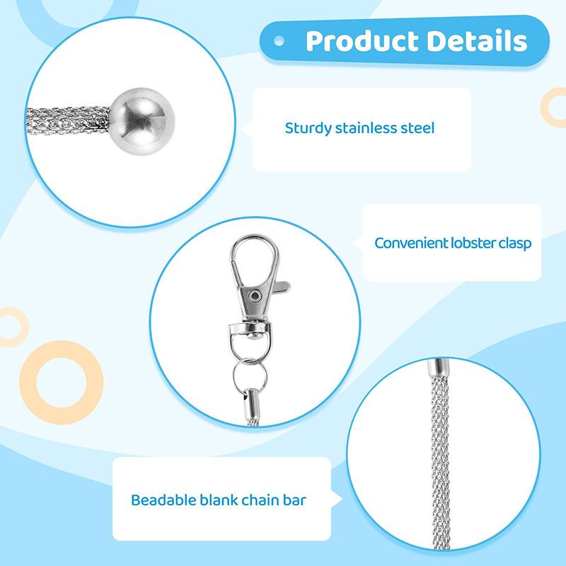 WTEMPO Beadable Keychain Bars Blank Detachable Metal Keychain Accessories for DIY Craft Beaded Key Chain Kit with Silver Finish