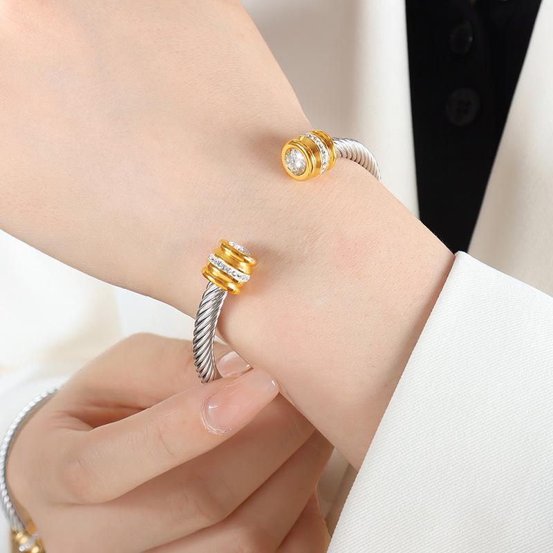 Titanium Steel Multi-Color Zirconia Open Bangle - Cross-Border Stainless Steel Hand Ornament
